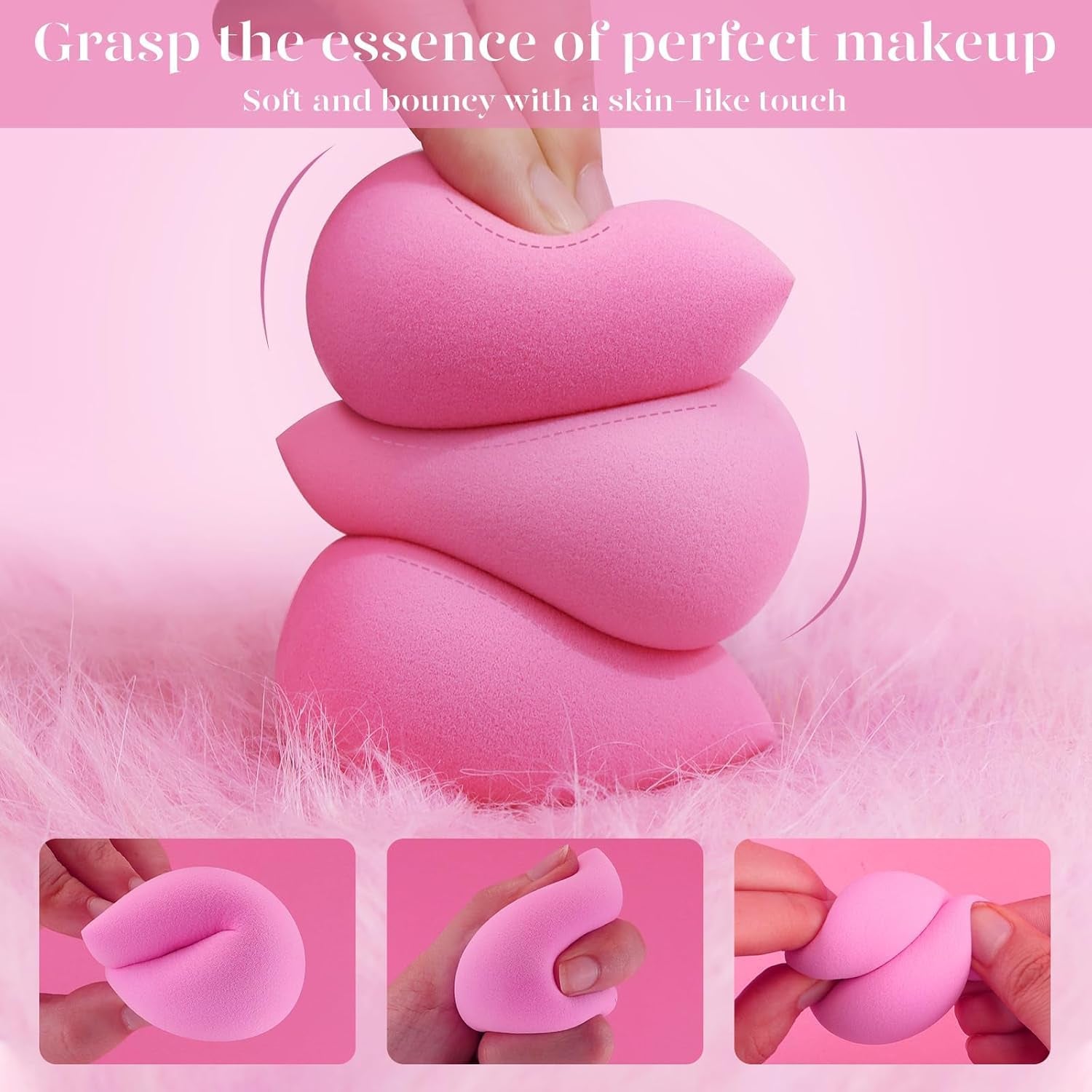 Super Soft Makeup Sponge Set of 6, Makeup Sponges for Foundation, Liquid, Cream and Powder, Pink Beauty Sponge for Blending, 0 Latex Blender, Christmas Stocking Stuffers for Adults