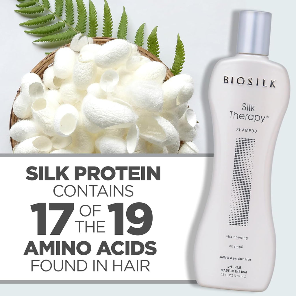 Silk Therapy Shampoo, Gentle Hair Cleanser Delivers Healthy & Shiny Hair, Great for All Hair Types, Sulfate, Paraben, & Cruelty-Free, 12 Oz