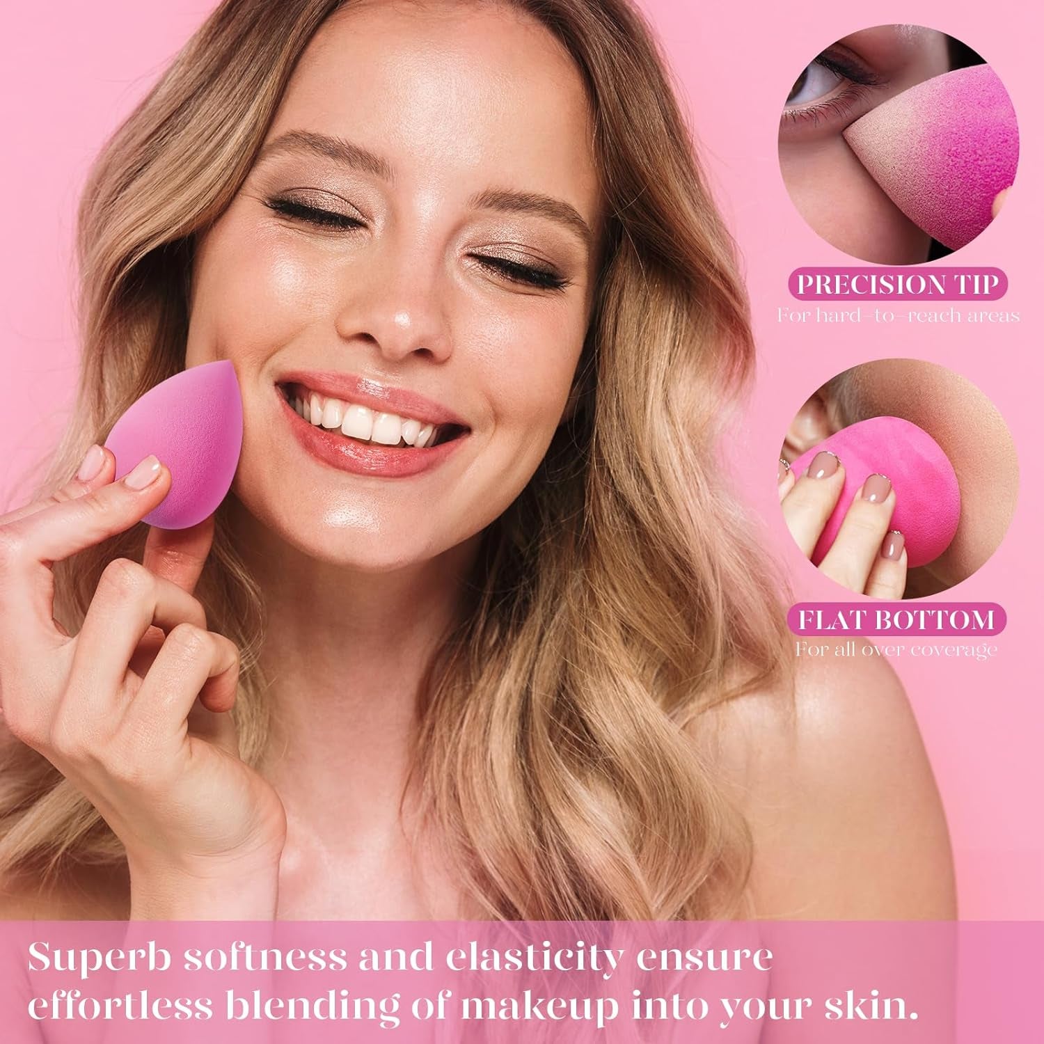 Super Soft Makeup Sponge Set of 6, Makeup Sponges for Foundation, Liquid, Cream and Powder, Pink Beauty Sponge for Blending, 0 Latex Blender, Christmas Stocking Stuffers for Adults