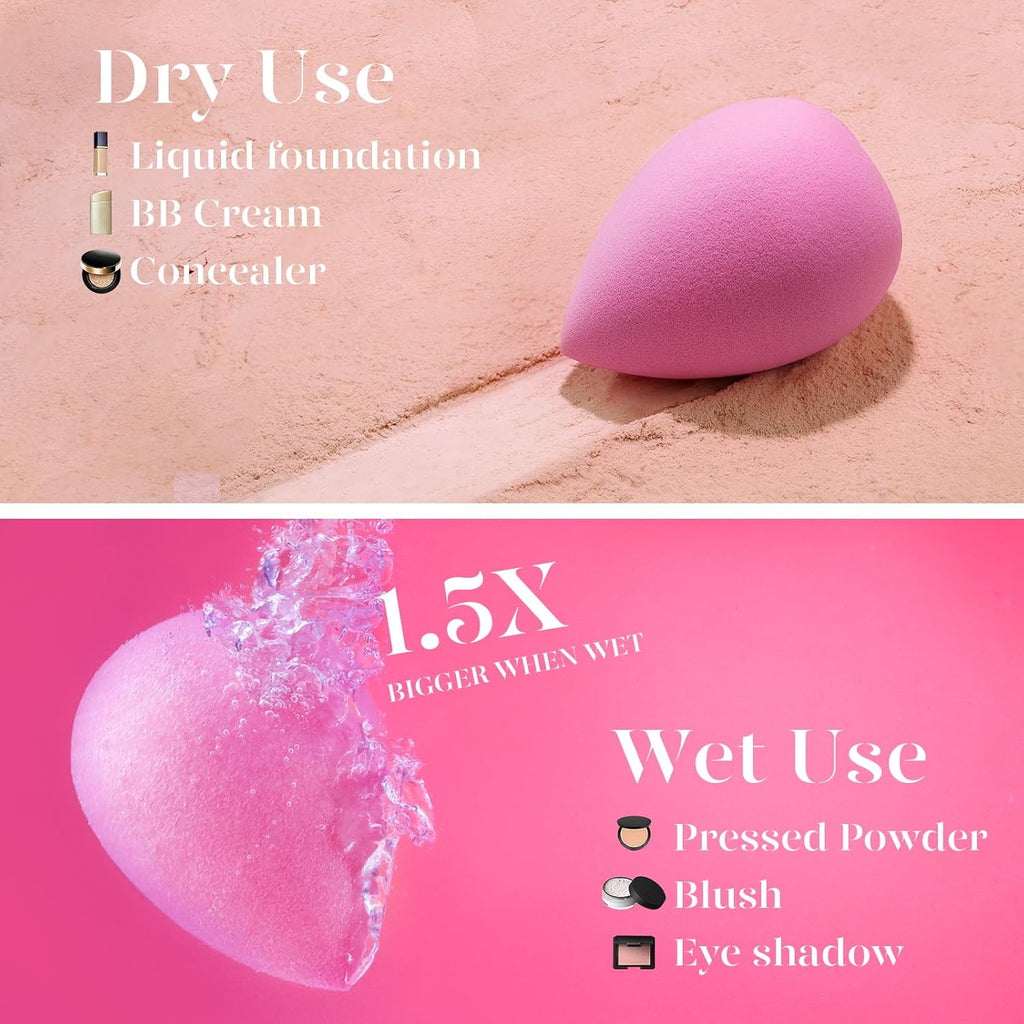 Super Soft Makeup Sponge Set of 6, Makeup Sponges for Foundation, Liquid, Cream and Powder, Pink Beauty Sponge for Blending, 0 Latex Blender, Christmas Stocking Stuffers for Adults