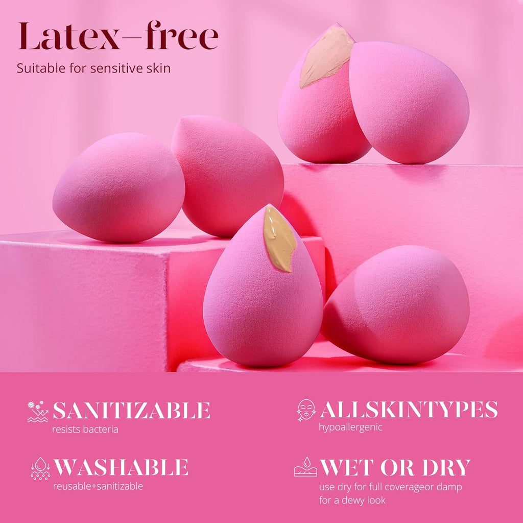 Super Soft Makeup Sponge Set of 6, Makeup Sponges for Foundation, Liquid, Cream and Powder, Pink Beauty Sponge for Blending, 0 Latex Blender, Christmas Stocking Stuffers for Adults