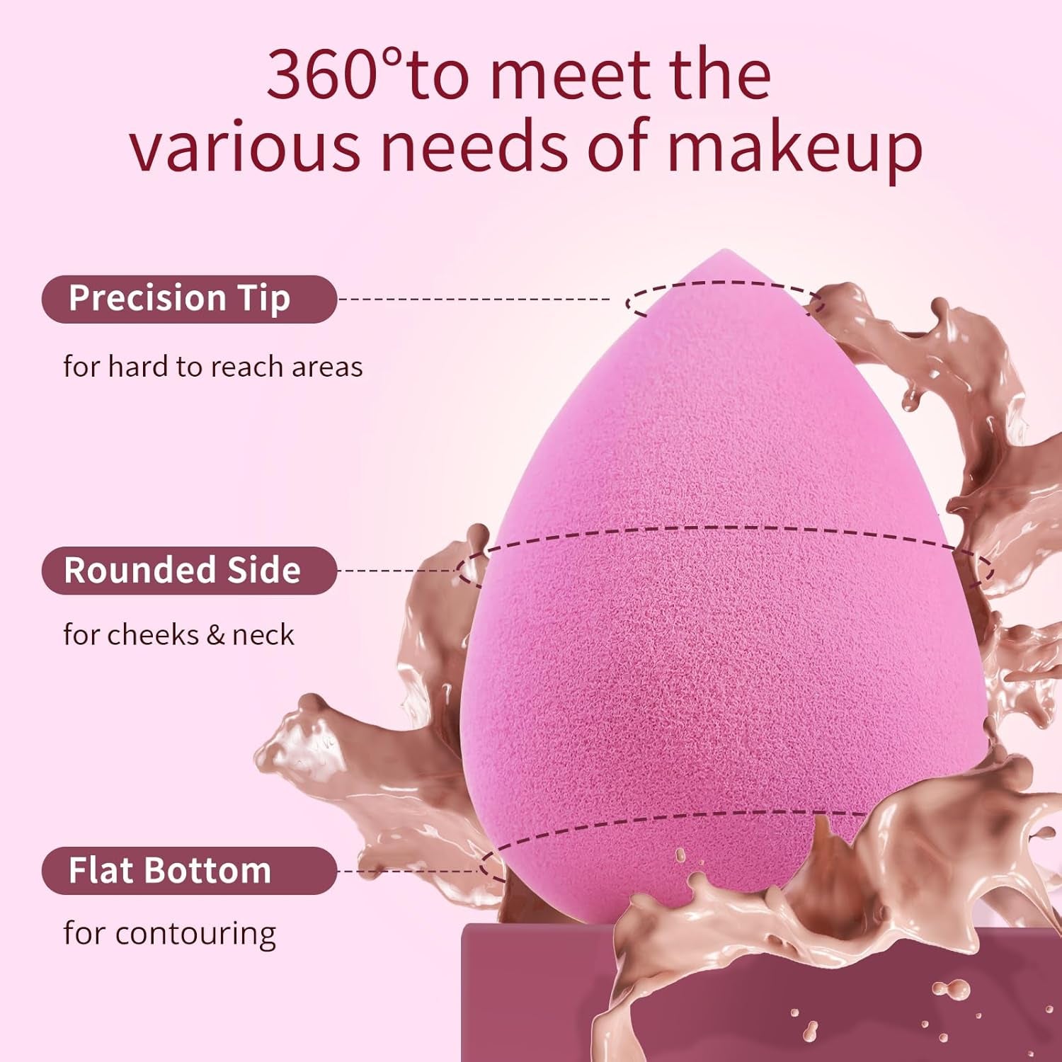 Super Soft Makeup Sponge Set of 6, Makeup Sponges for Foundation, Liquid, Cream and Powder, Pink Beauty Sponge for Blending, 0 Latex Blender, Christmas Stocking Stuffers for Adults
